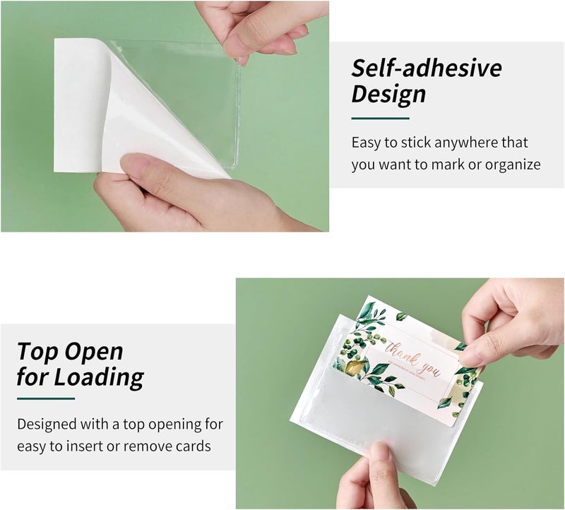 Ohuimrt 52 Pack Index Card Pockets with Top Open, 3.5 x 2.5 Inch Adhesive Label Pockets Clear Plastic Index Card Holder for Organizing, Storage Bins, Library Cards, Notes - Image 4
